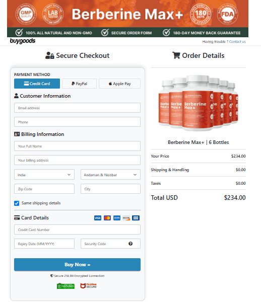 Berberine Max+ Order Page